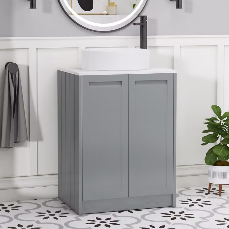 Royal Bathrooms Elmore Matt Pebble Grey Floor Standing Countertop Vanity Unit with Art Basin, W: 60 cm