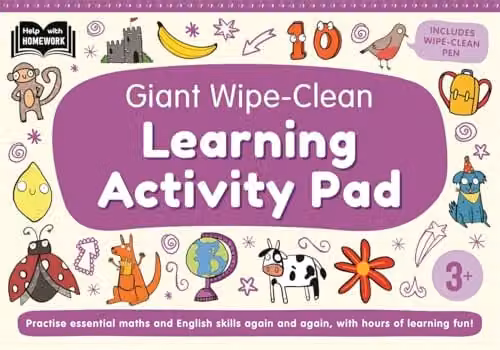 3+ Giant Wipe-Clean Learning Activity Pad with Reusable Pen for Pre-school Skill Practice