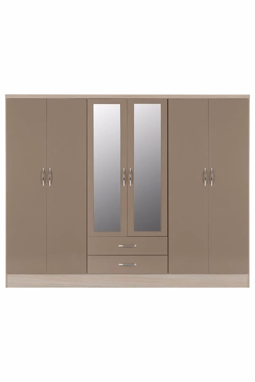 Seconique Nevada 6 Door 2 Drawer Mirrored Wardrobe in Oyster Gloss and Oak – 3