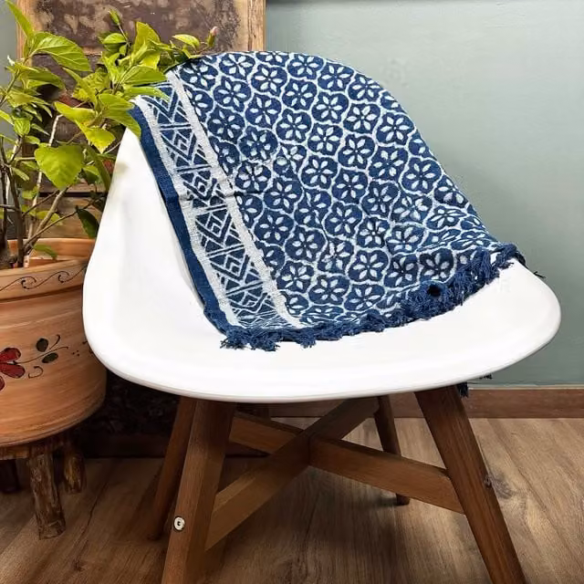 KDMK Handmade Indigo Madjid Tiles Mosaic Ethnic Blue Rectangular Runner