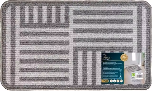 JVL Fiora Machine Washable Non-Slip Mat in Grey Skyline Strata, W: 44 cm, D: 75 cm