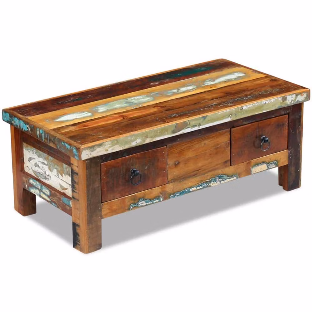 Berkfield Home Beautiful Coffee Table with Drawers in Brown Solid Reclaimed Wood, W: 90 cm, D: 45 cm, H: 35 cm – 2