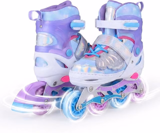 Costway Kids Illuminating Roller Blades with Light and Sound in Blue and Multicolour