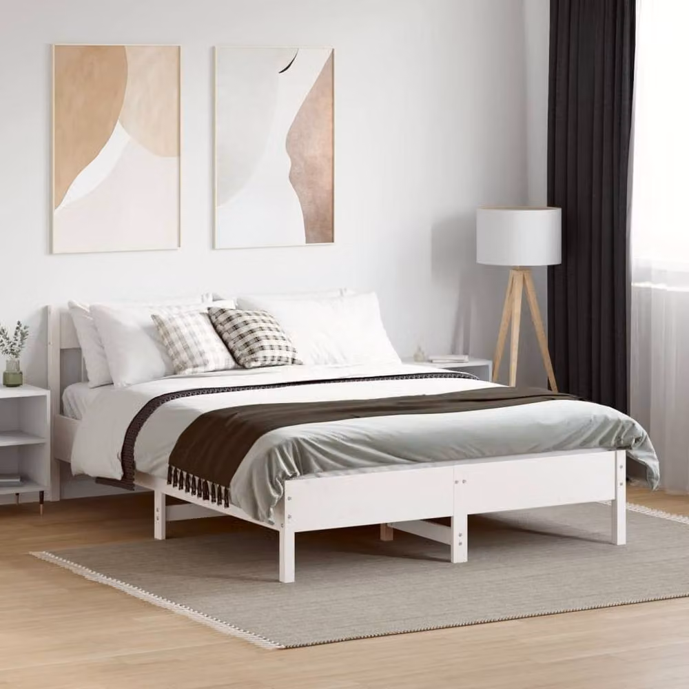 Berkfield Home White Solid Wood Pine Bed Frame W/D/H: 140 x 190 x 81 cm – 2