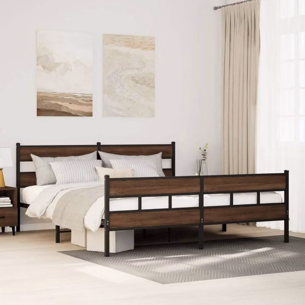 Berkfield Home Metal and Wood Bed Frame in Brown Oak, W/D/H: 180 x 91.5 x 207 cm, Super King – 2