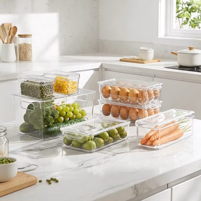 Lifeideas Set of 7 Stackable Transparent Plastic Fridge Organisers