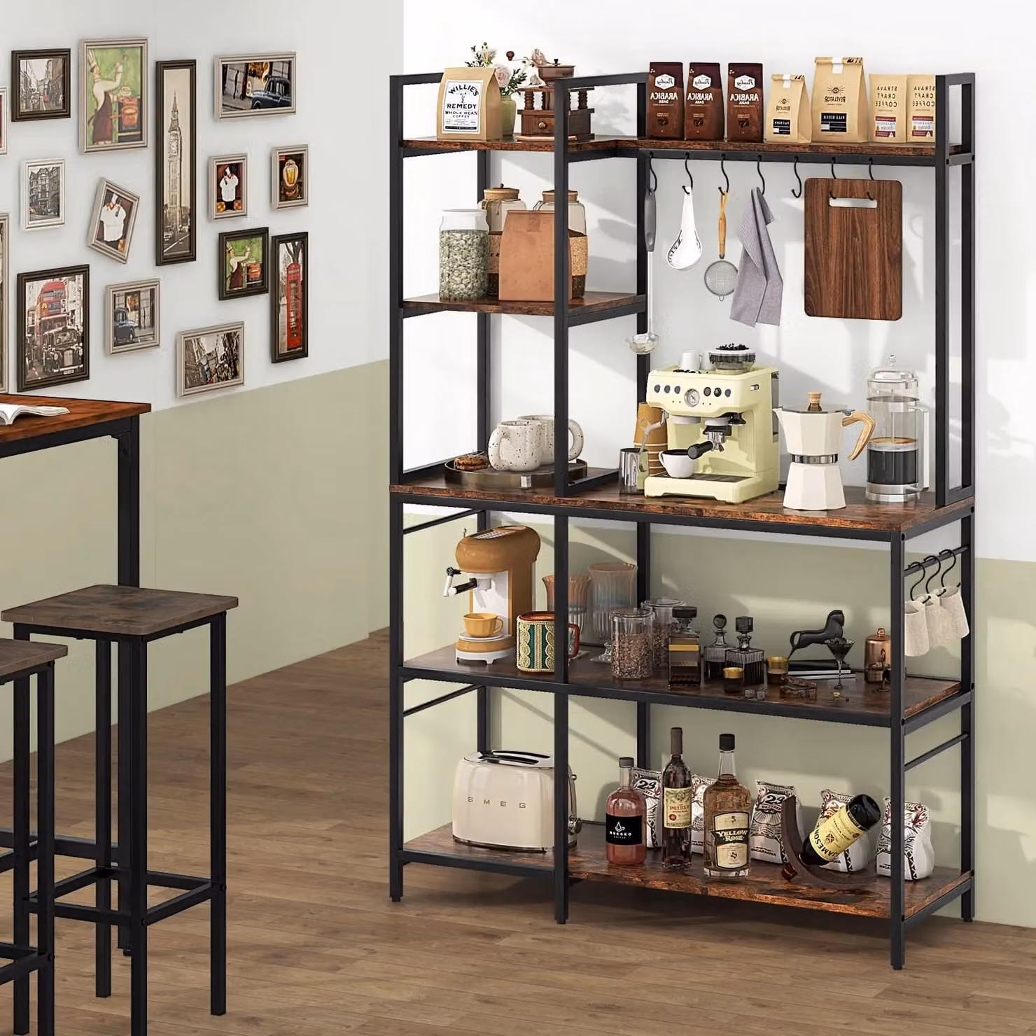 Costway 5-Tier Bakers Rack and Coffee Bar Table in Brown, Height: 159 cm – 5