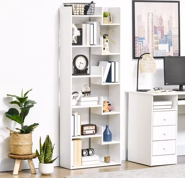 HOMCOM 6-Tier Ladder Bookshelf with 11 Open Shelves for Home Office and Living Room, White