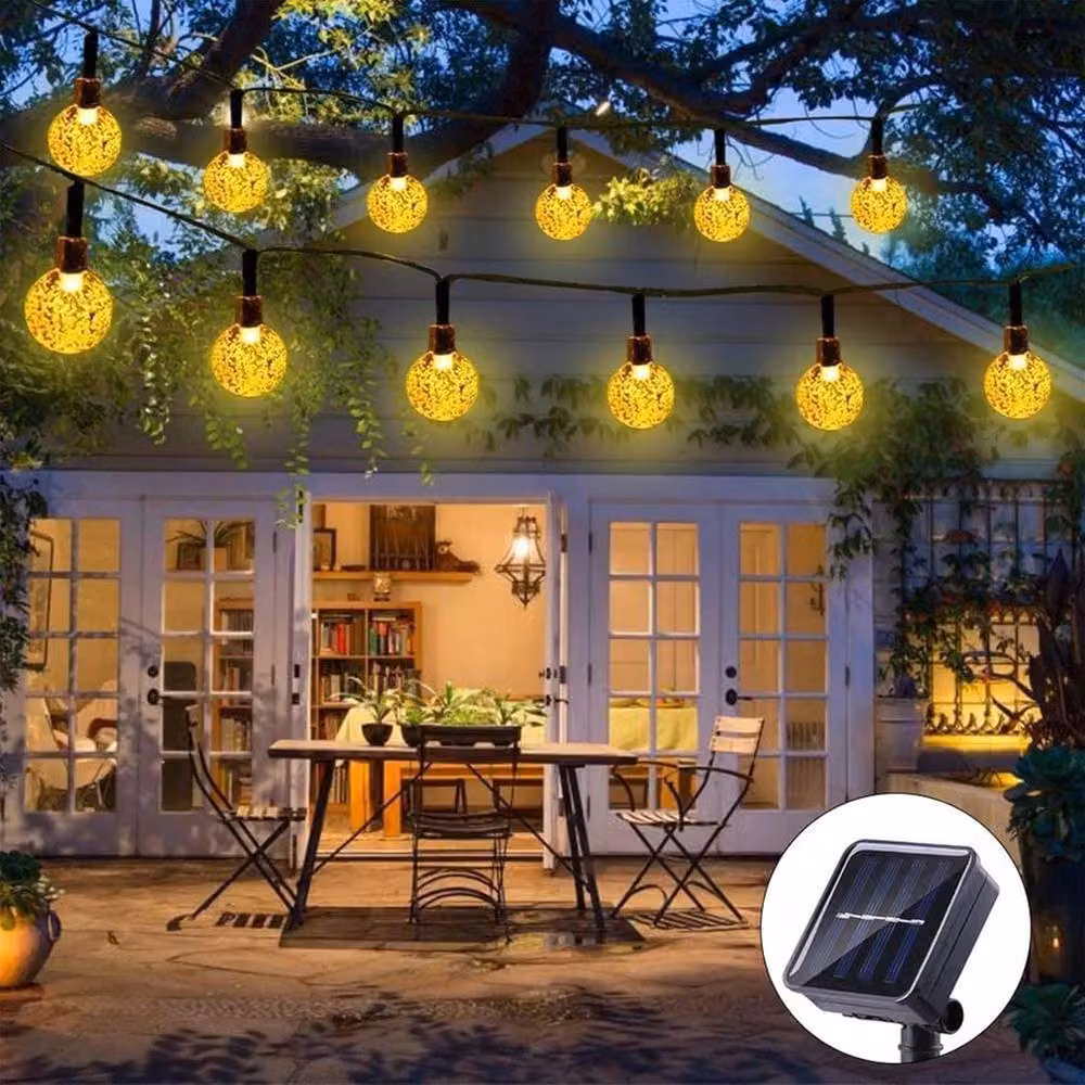 FLAVORA Solar LED String Lights with 60 Warm White Globe Bulbs for Parties – 3