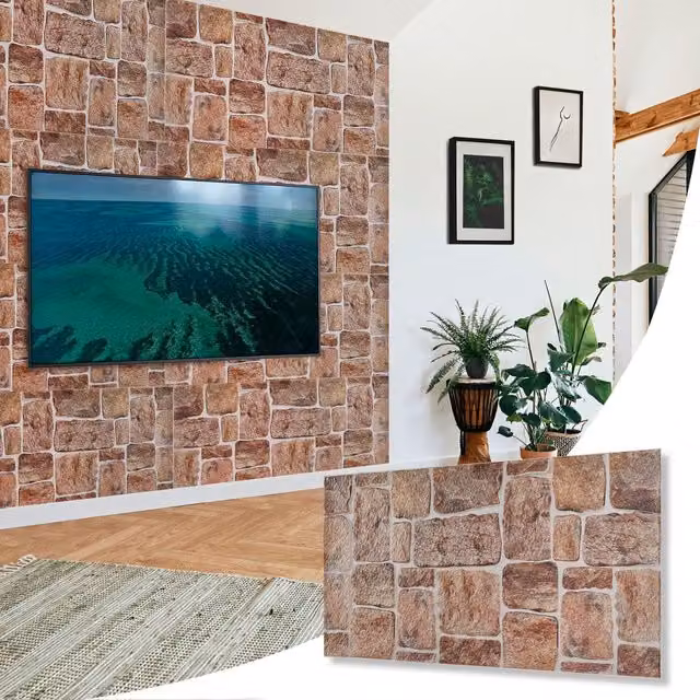 NOVECRAFTO 3D PVC Wall Panels in Brown and Grey Stone Look, W: 96 cm, H: 48 cm