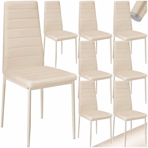 tectake Set of 8 Modern Dining Chairs in Beige Synthetic Leather with Metal Legs