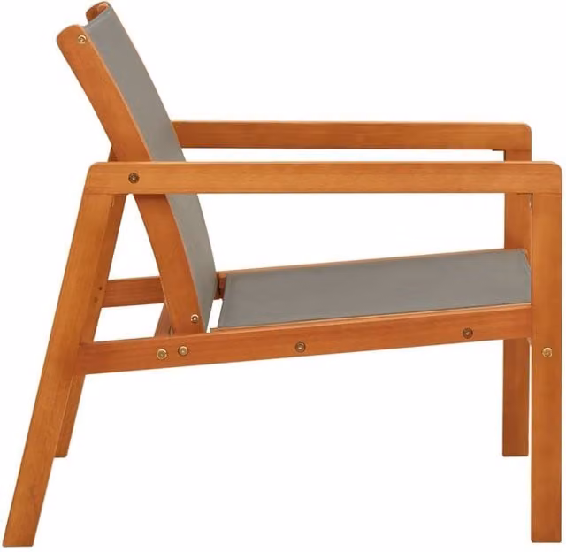 Berkfield Home Grey Garden Lounge Chair in Solid Eucalyptus Wood and Textilene W/D/H: 77.5 x 60.0 x 83.5 cm – 1