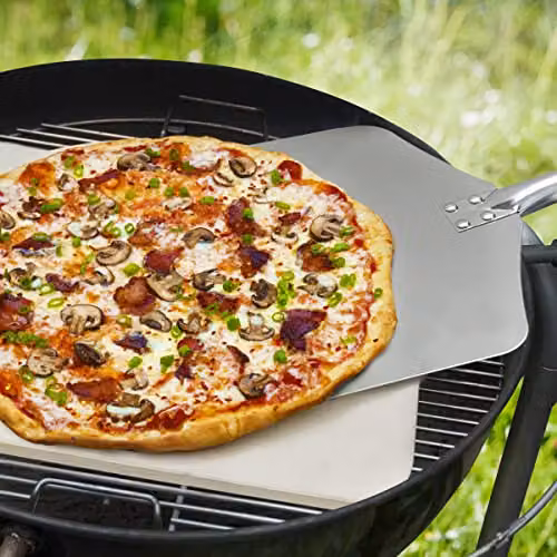 Joeji's Kitchen Cordierite Pizza Stone and Wood Spatula Set, Rectangular, Silver and Beige, W: 38.0 cm, D: 30.0 cm – 3