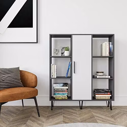 DECOROTIKA Peoria 6-tier Bookcase and Display Unit with Cabinet, Anthracite and White