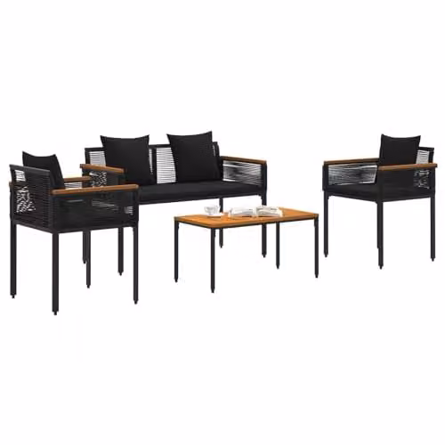 vidaXL 4-Piece Modern Outdoor Furniture Set in Black Rattan with Upholstered Cushions – 1