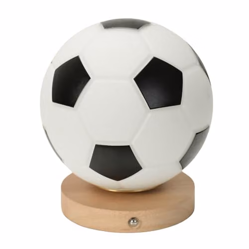 ValueLights Football Night Light, Warm White Dimmable LED Rechargeable Table Lamp in White and Wood Finish
