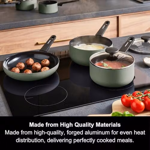 Morphy Richards 5-Piece Green Aluminium and Ceramic Saucepan and Frying Pan Set – 8
