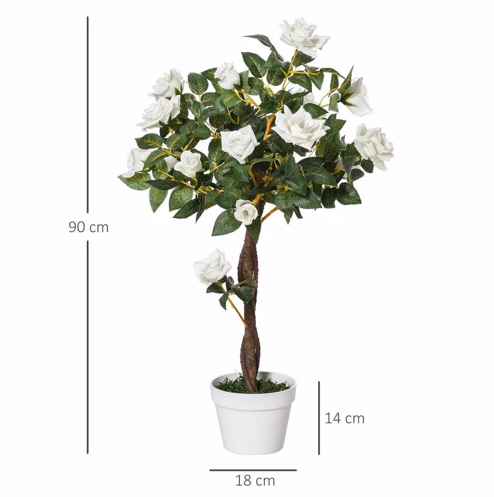 STILVORA Artificial Multicolour Rose Tree in White Concrete Pot, Height: 90 cm – 3