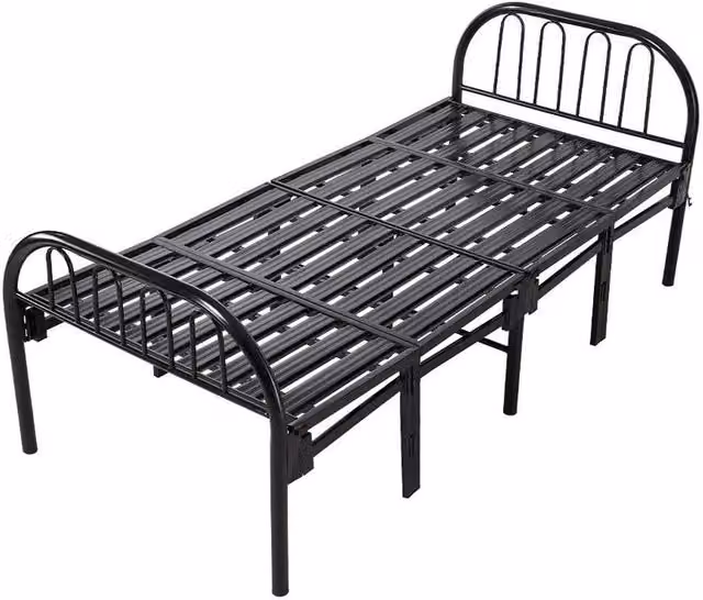 KORVIXA Heavy-Duty Folding Single Metal Bed Frame in Black, 90 x 190 cm