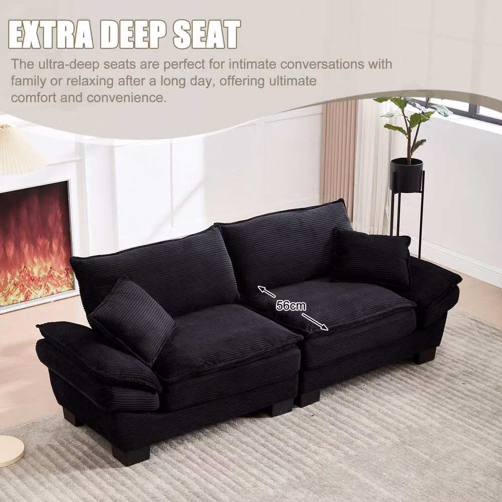 GOMYWAY Matteo Oversized Corduroy 2 Seater Loveseat in Black – 3
