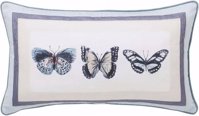 Sanderson Clementine Floral Rectangular Cotton Cushion, Blue and Pink, W: 50 cm x H: 30 cm