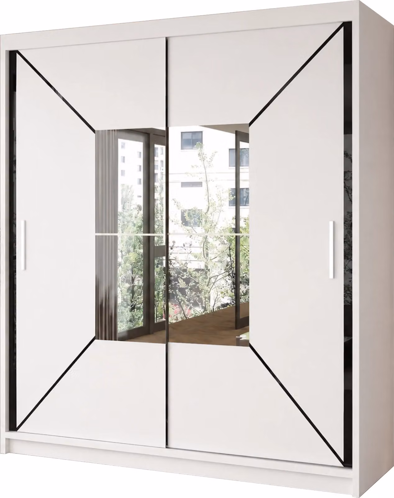 Sliding Wardrobes 4U Double Center Mirror Sliding Door Wardrobe in White, W: 180 cm, H: 217 cm – 2