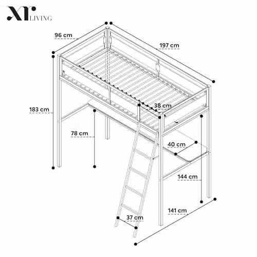 X Rocker Denver 3ft Single High Sleeper Bunk Bed with App Controlled LED Lights, Gaming Desk, PC Storage Shelf and Wireless Charging in Oak and Black, W/D/H: 190 x 90 x 183 cm – 2