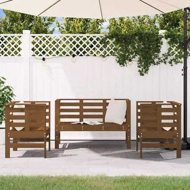 Berkfield Home Beautiful 3 Piece Garden Lounge Set in Honey Brown Solid Pine Wood