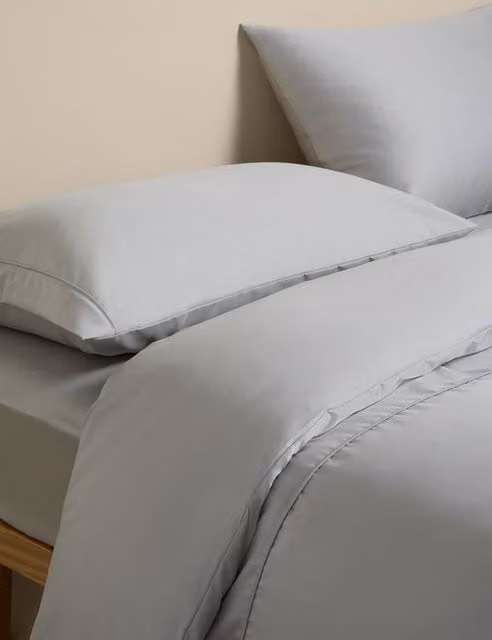 M&S Egyptian Cotton 230 Thread Count Mako Satin Duvet Cover Set, Grey, 200 x 200 cm
