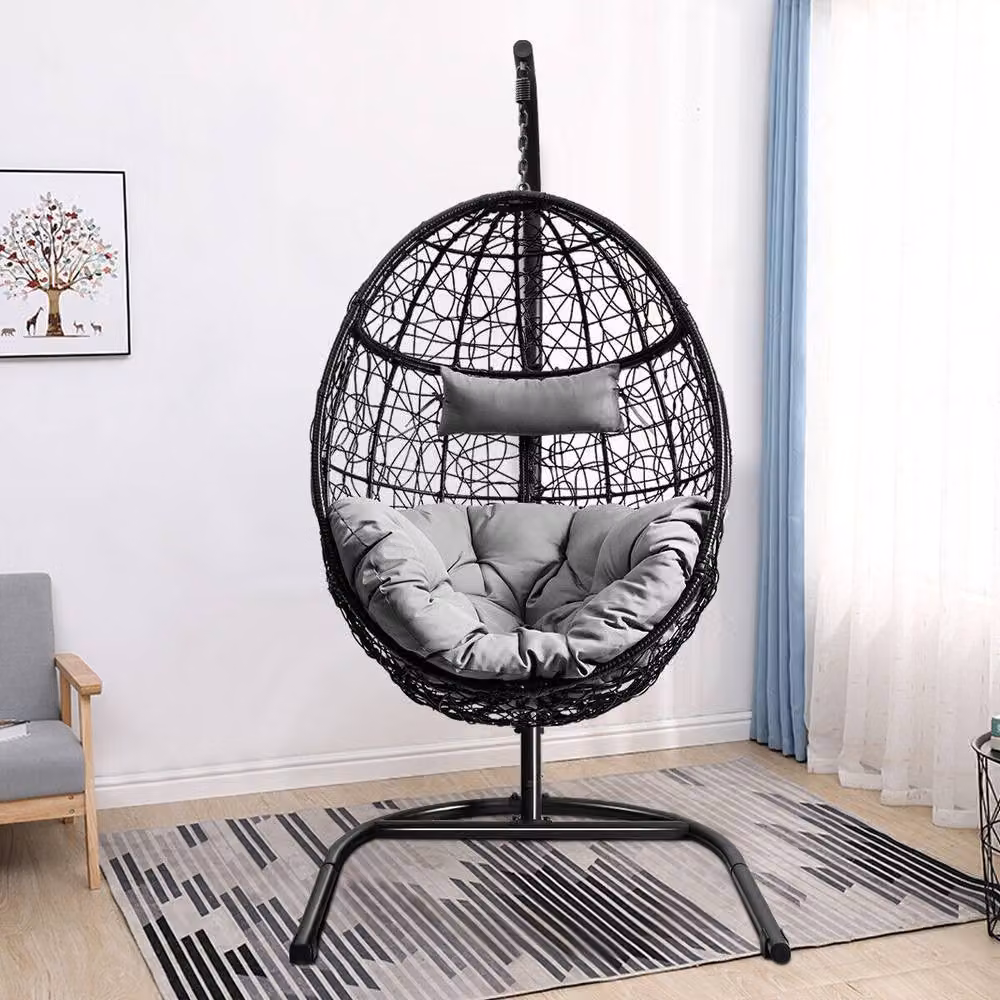 Costway Grey Hammock Egg Swing Chair with Stand for Indoor and Outdoor Use – 5