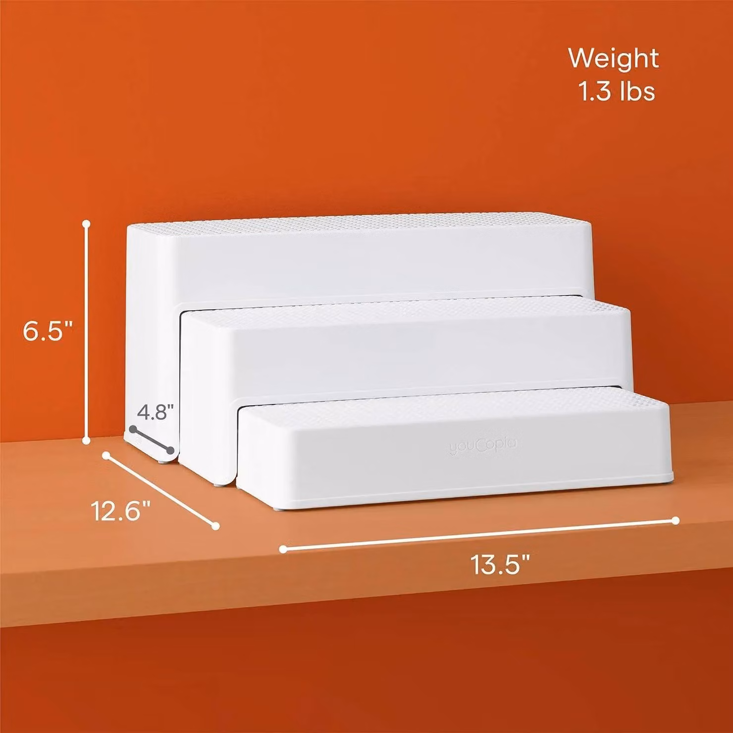 YouCopia 3-Tier Kitchen Cabinet Shelf Steps in White – 3