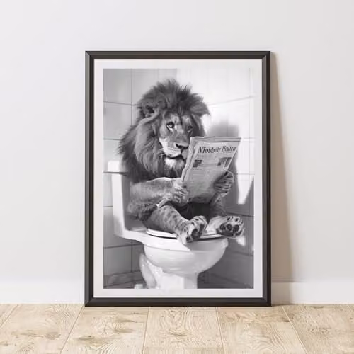 60 Second Makeover Lion On The Toilet Animal Print Paper Poster, A3