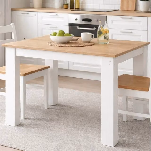 FORGEVIO Modern Wood Effect Rectangular Dining Table, 4-6 Seater, White and Multicolour