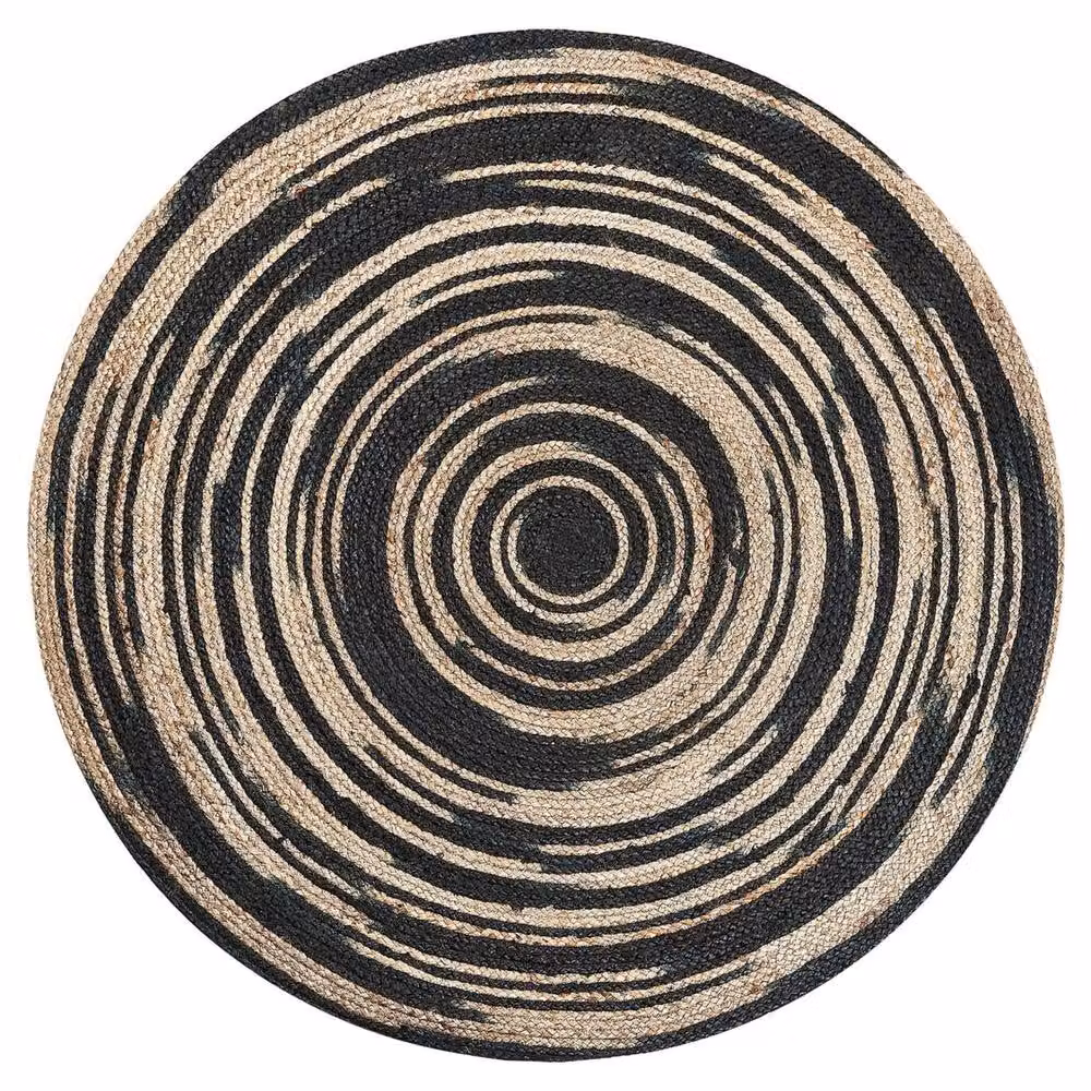 Wyld and Coco Nordic Weave Round Jute Rug in Beige and Black, Diameter: 140 cm – 2
