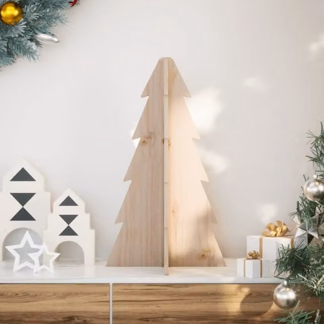 Berkfield Home Rustic Wooden Tabletop Christmas Tree in Brown, Height: 69.5 cm