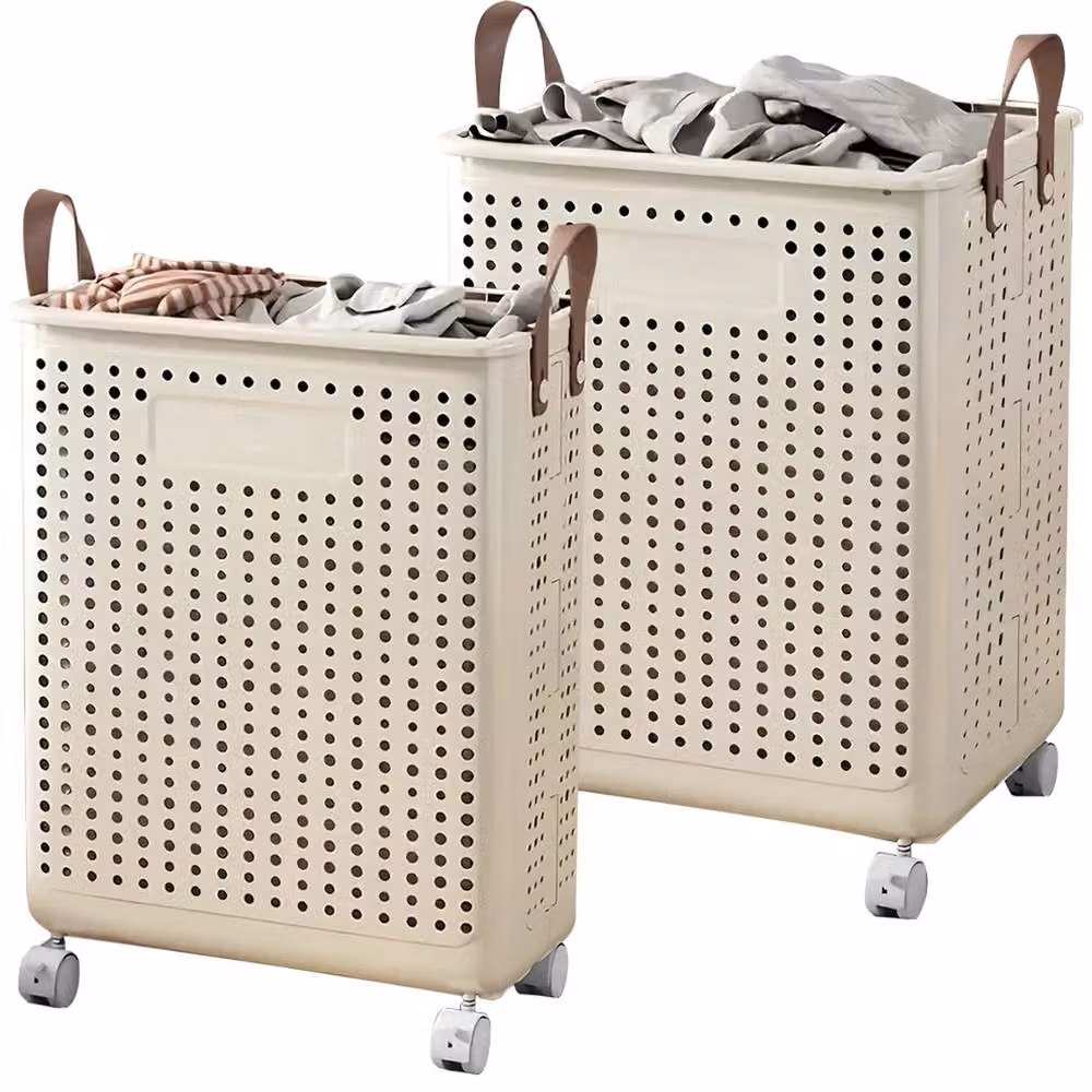 SPETLEK Large Foldable Laundry Basket in Beige with Handles – 2