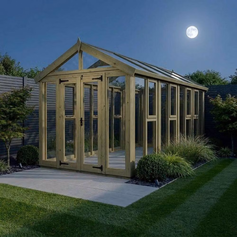 Buttercup Farm Apex Glass Greenhouse in Natural Pressure Treated Timber, W: 548.62 cm, D: 183 cm, H: 210 cm – 3