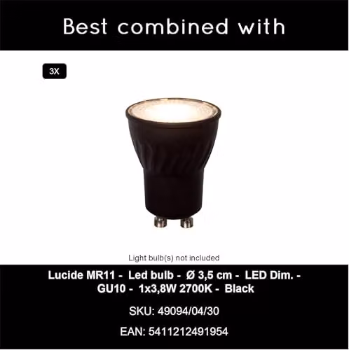 Lucide Ritmo Black Aluminium Ceiling Spotlight with 3x GU10 LED Bulbs, Diameter: 18 cm – 5