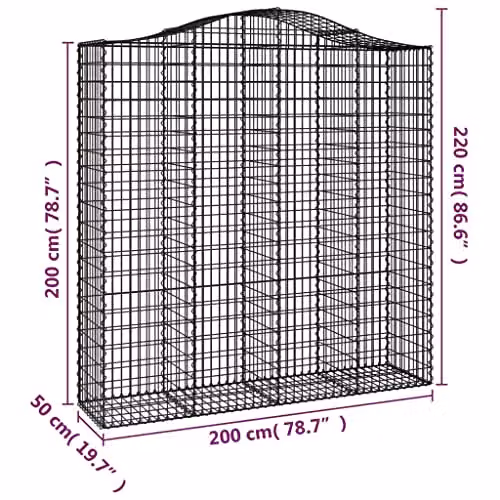 vidaXL Set of 5 Arched Gabion Baskets in Silver Galvanised Steel, W: 200 cm, D: 50 cm, H: 200-220 cm – 2