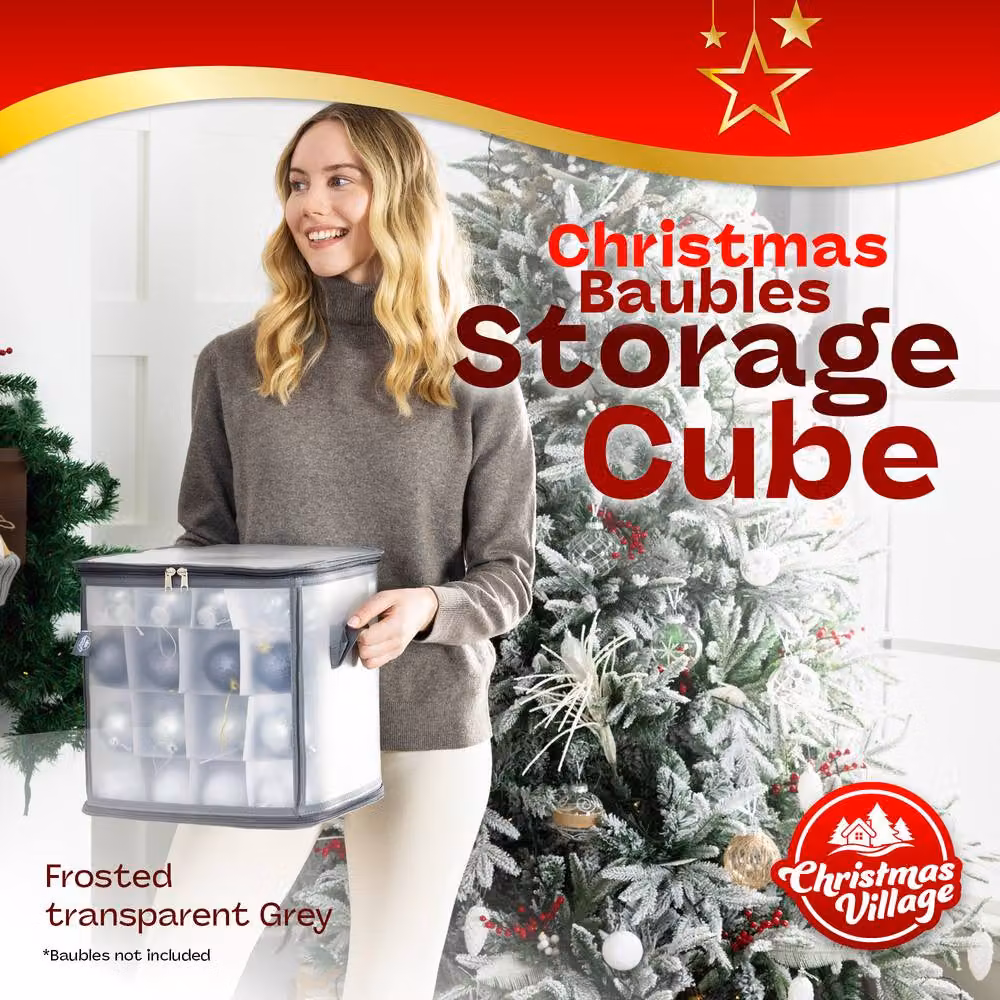 LIVIVO Heavy Duty Folding Christmas Bauble Storage Cube in Grey, W/D/H: 30 x 30 x 27 cm – 2