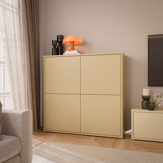 Furniture To Go Alice Springs 4 Door Storage Cabinet with Hinged Push-Open Doors in Sand Butter Yellow