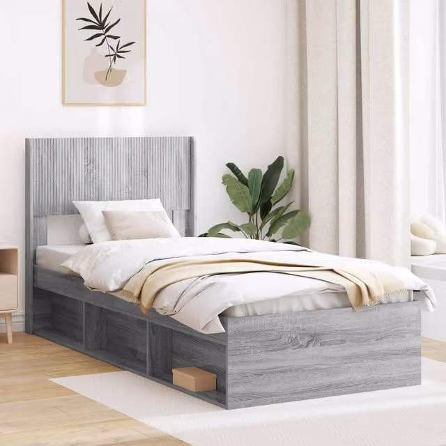 Berkfield Home Grey Sonoma Bed Frame with Headboard and Side Compartment Storage, W: 75 cm, L: 190 cm – 1