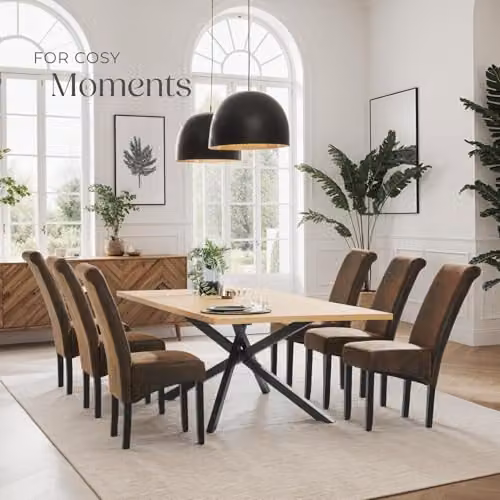 tectake Set of 6 Dining Chairs with Synthetic Leather and Wood Legs in Brown – 2