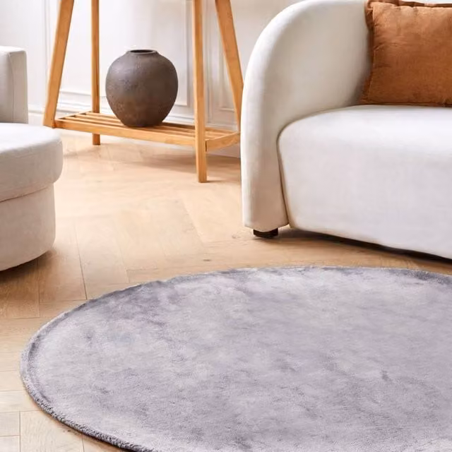 Wyld and Coco Light Grey Round Hand-Tufted Viscose Rug, Diameter: 140 cm – 1