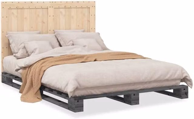 Berkfield Home Grey Solid Wood Pine Bed Frame W/D/H: 140 x 200 cm – 1