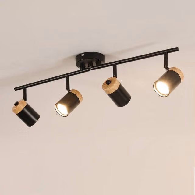 Pheashine Black and Wood 4-Light Adjustable Ceiling Spotlight with GU10 Base – 1
