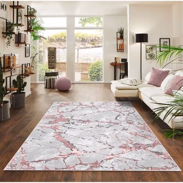 Smart Living Venice Modern Carved Abstract Rug in Pink, W: 200 cm, D: 290 cm – 1