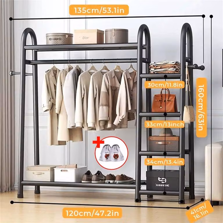 SPETLEK Black Double Clothes Rail Garment Hanging Rack and Open Wardrobe