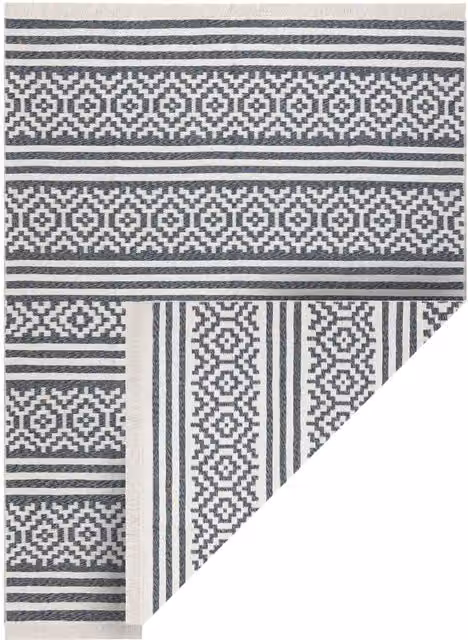 RugsX Twin Boho Rectangular Cotton Rug in Grey, W/D/H: 140 x 190 cm