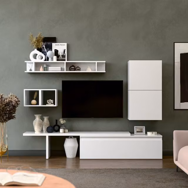Decorotika Braga Wall Mounted Modern Entertainment Center in High Gloss White